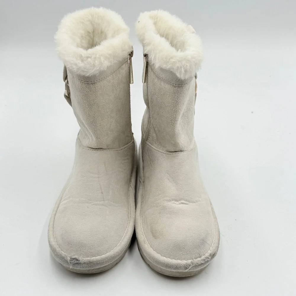 Michael Kors Kids MK Logo Snow Boots Faux Fur‎ Lined Zip Cream Size 11